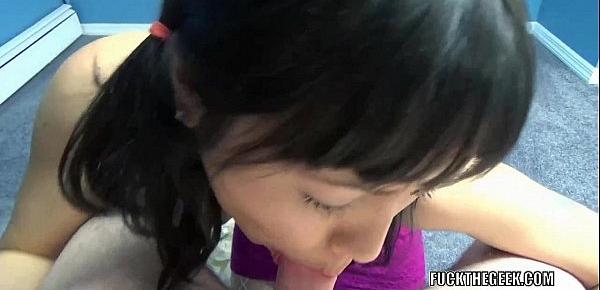 Exotic wife Yuka Ozaki is on her knees for a POV blowjob